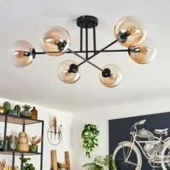 hofstein Plafonnier - Verre 15 cm Koyoto Ambre, Clair, 6 lumières