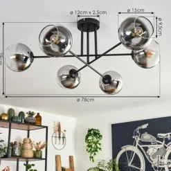 hofstein Plafonnier - Verre 15 cm Koyoto Chrome, Clair, 6 lumières