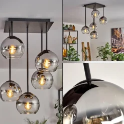 hofstein Plafonnier - Verre 15 cm Koyoto Chrome, Clair, 5 lumières