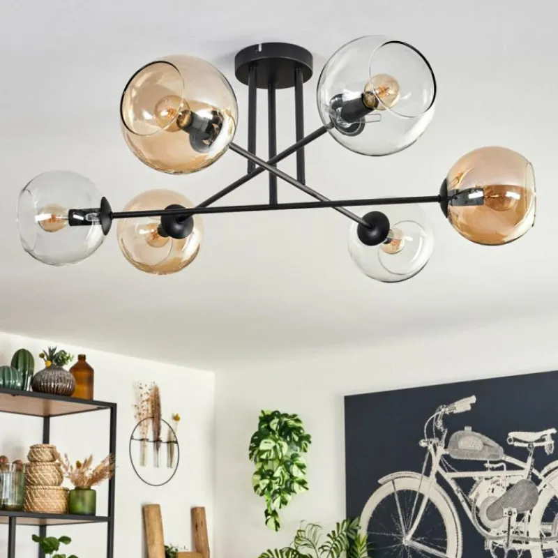 hofstein Plafonnier - Verre 15 cm Koyoto Ambre, Clair, 6 lumières