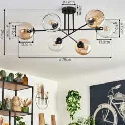 hofstein Plafonnier - Verre 15 cm Koyoto Ambre, Clair, 6 lumières