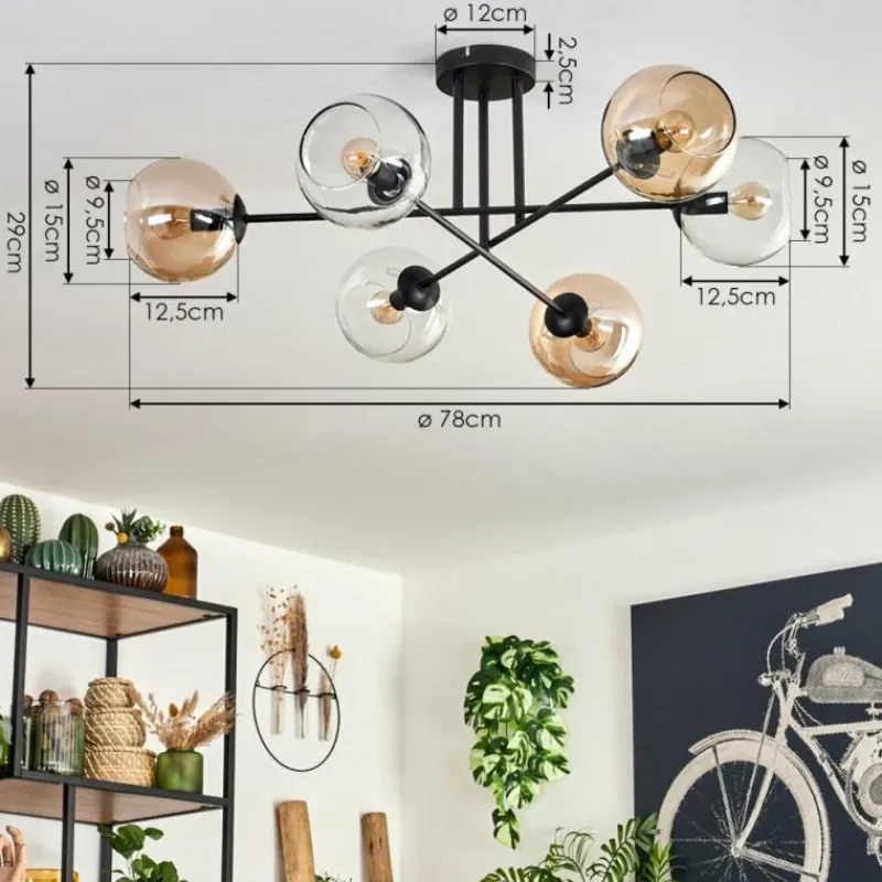 hofstein Plafonnier - Verre 15 cm Koyoto Ambre, Clair, 6 lumières