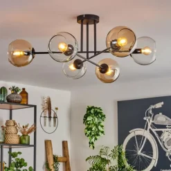 hofstein Plafonnier - Verre 15 cm Koyoto Ambre, Clair, 6 lumières