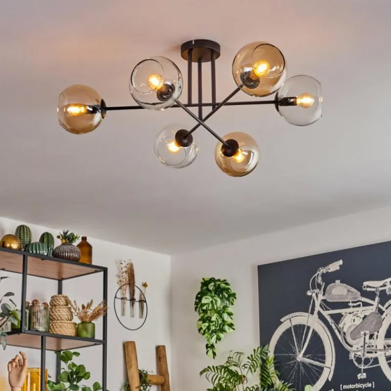 hofstein Plafonnier - Verre 15 cm Koyoto Ambre, Clair, 6 lumières