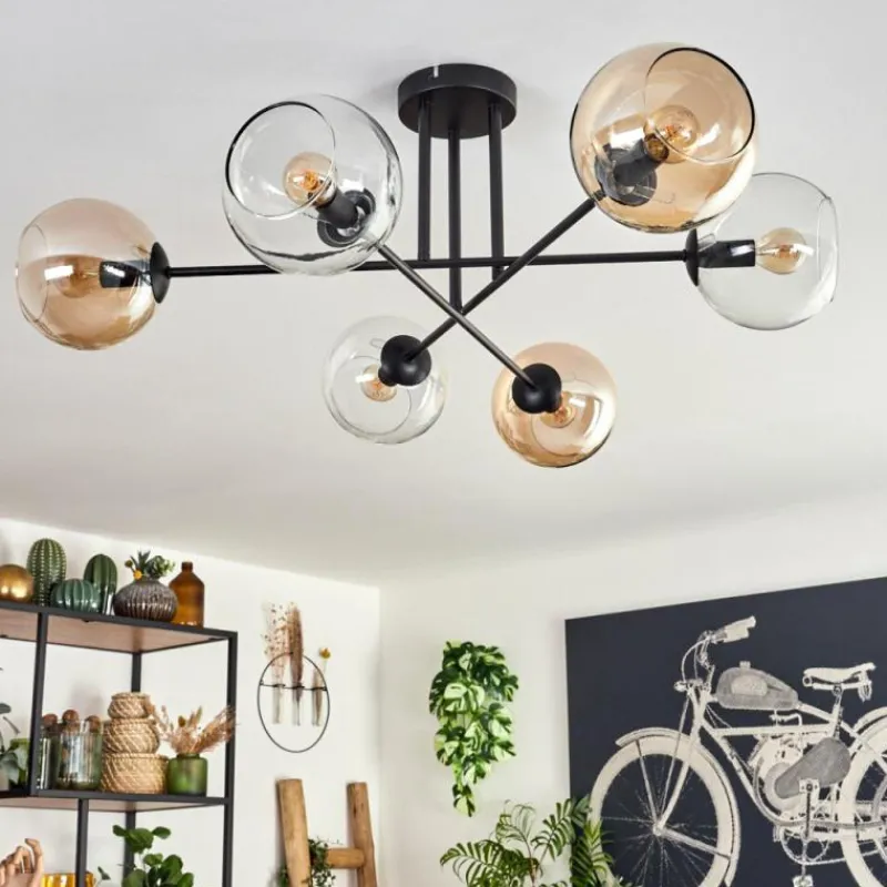 hofstein Plafonnier - Verre 15 cm Koyoto Ambre, Clair, 6 lumières