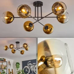 hofstein Plafonnier - Verre 15 cm Koyoto Or, Clair, 6 lumières