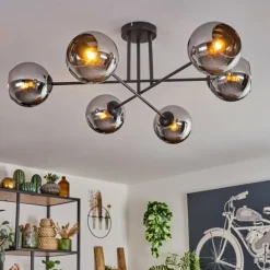 hofstein Plafonnier - Verre 15 cm Koyoto Chrome, 6 lumières