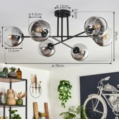 hofstein Plafonnier - Verre 15 cm Koyoto Clair, Fumé, 6 lumières