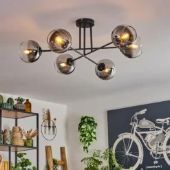 hofstein Plafonnier - Verre 15 cm Koyoto Clair, Fumé, 6 lumières