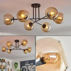 hofstein Plafonnier - Verre 15 cm Koyoto Ambre, 6 lumières