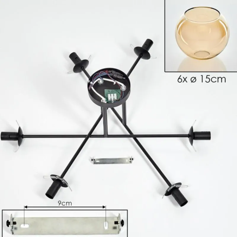hofstein Plafonnier - Verre 15 cm Koyoto Ambre, 6 lumières