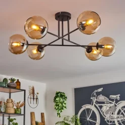 hofstein Plafonnier - Verre 15 cm Koyoto Ambre, 6 lumières