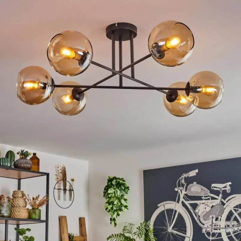 hofstein Plafonnier - Verre 15 cm Koyoto Ambre, 6 lumières