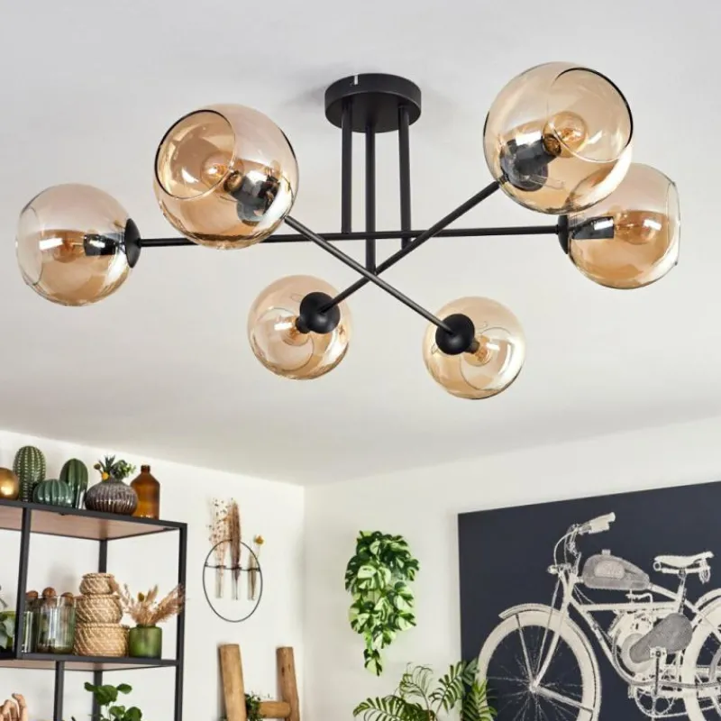 hofstein Plafonnier - Verre 15 cm Koyoto Ambre, 6 lumières