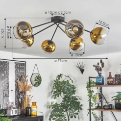 hofstein Plafonnier - Verre 15 cm Koyoto Or, Clair, 6 lumières