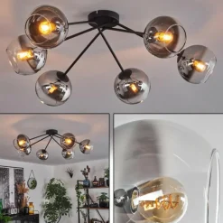 hofstein Plafonnier - Verre 15 cm Koyoto Chrome, Clair, 6 lumières