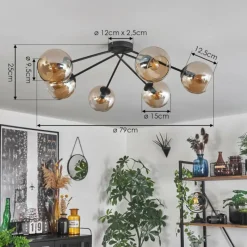 hofstein Plafonnier - Verre 15 cm Koyoto Ambre, 6 lumières