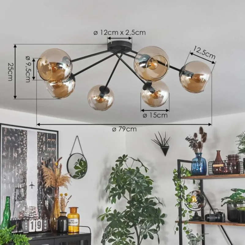 hofstein Plafonnier - Verre 15 cm Koyoto Ambre, 6 lumières