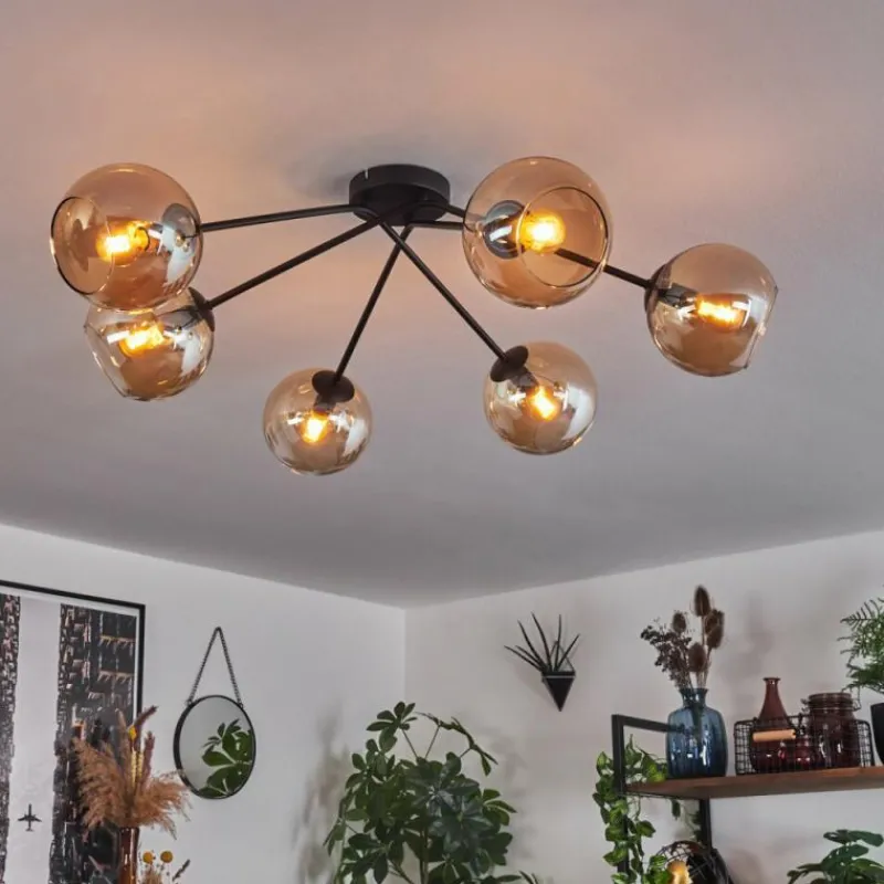 hofstein Plafonnier - Verre 15 cm Koyoto Ambre, 6 lumières