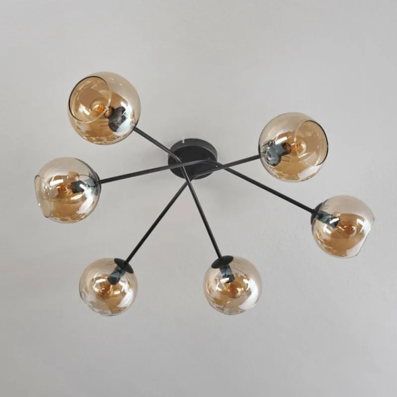 hofstein Plafonnier - Verre 15 cm Koyoto Ambre, 6 lumières