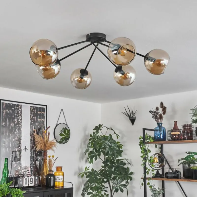 hofstein Plafonnier - Verre 15 cm Koyoto Ambre, 6 lumières