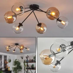 hofstein Plafonnier - Verre 15 cm Koyoto Ambre, Clair, 6 lumières