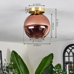 hofstein Plafonnier - Verre 20 cm Koyoto Or, Noir, 1 lumière