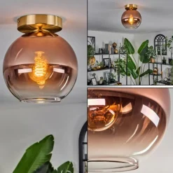 hofstein Plafonnier - Verre 20 cm Koyoto Or, Noir, 1 lumière