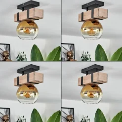 Lampes Dorées-hofstein Plafonnier - Verre 15 cm Montgomery Écru, Noir, 1 lumière