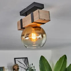 Lampes Dorées-hofstein Plafonnier - Verre 15 cm Montgomery Écru, Noir, 1 lumière