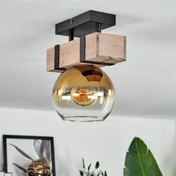 Lampes Dorées-hofstein Plafonnier - Verre 15 cm Montgomery Écru, Noir, 1 lumière