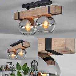 hofstein Plafonnier - Verre 15 cm Montgomery Écru, Noir, 2 lumières