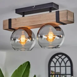 hofstein Plafonnier - Verre 15 cm Montgomery Écru, Noir, 2 lumières