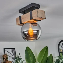 hofstein Plafonnier - Verre 15 cm Montgomery Écru, Noir, 1 lumière