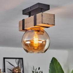 hofstein Plafonnier - Verre 15 cm Montgomery Écru, Noir, 1 lumière