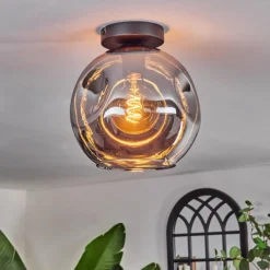 hofstein Plafonnier - Verre 25 cm Ripoll Fumé, 1 lumière
