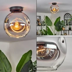 hofstein Plafonnier - Verre 25 cm Ripoll Chrome, Clair, 1 lumière