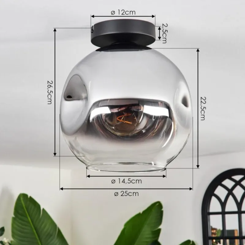 hofstein Plafonnier - Verre 25 cm Ripoll Chrome, Clair, 1 lumière