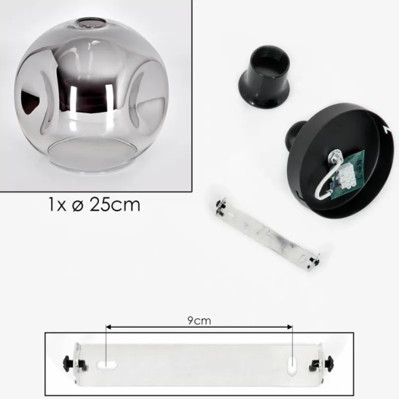 hofstein Plafonnier - Verre 25 cm Ripoll Chrome, Clair, 1 lumière