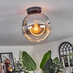 hofstein Plafonnier - Verre 25 cm Ripoll Chrome, Clair, 1 lumière