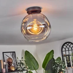 hofstein Plafonnier - Verre 25 cm Ripoll Clair, Fumé, 1 lumière