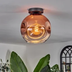 hofstein Plafonnier - Verre 25 cm Ripoll Clair, Cuivré, 1 lumière