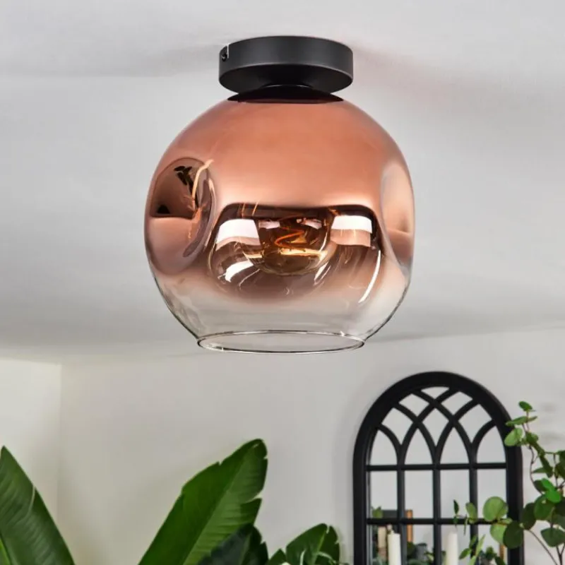 hofstein Plafonnier - Verre 25 cm Ripoll Clair, Cuivré, 1 lumière