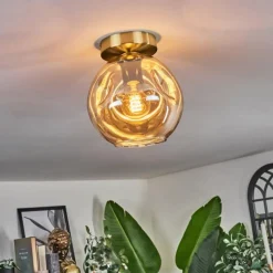 hofstein Plafonnier - Verre 20 cm Ripoll Or, Noir, 1 lumière