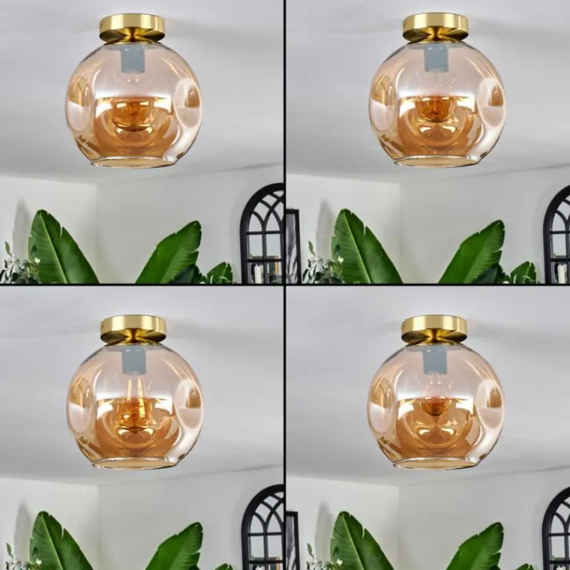 hofstein Plafonnier - Verre 25 cm Ripoll Or, Noir, 1 lumière