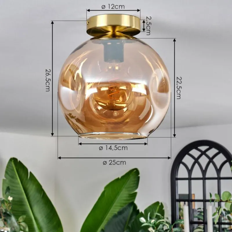 hofstein Plafonnier - Verre 25 cm Ripoll Or, Noir, 1 lumière