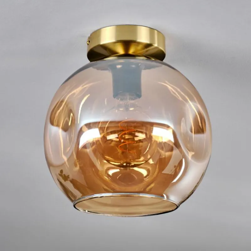 hofstein Plafonnier - Verre 25 cm Ripoll Or, Noir, 1 lumière