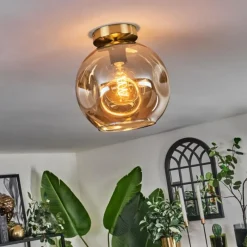 hofstein Plafonnier - Verre 25 cm Ripoll Or, Noir, 1 lumière