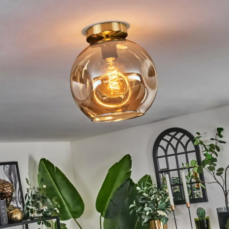 hofstein Plafonnier - Verre 25 cm Ripoll Or, Noir, 1 lumière