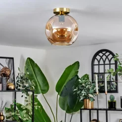 hofstein Plafonnier - Verre 25 cm Ripoll Or, Noir, 1 lumière